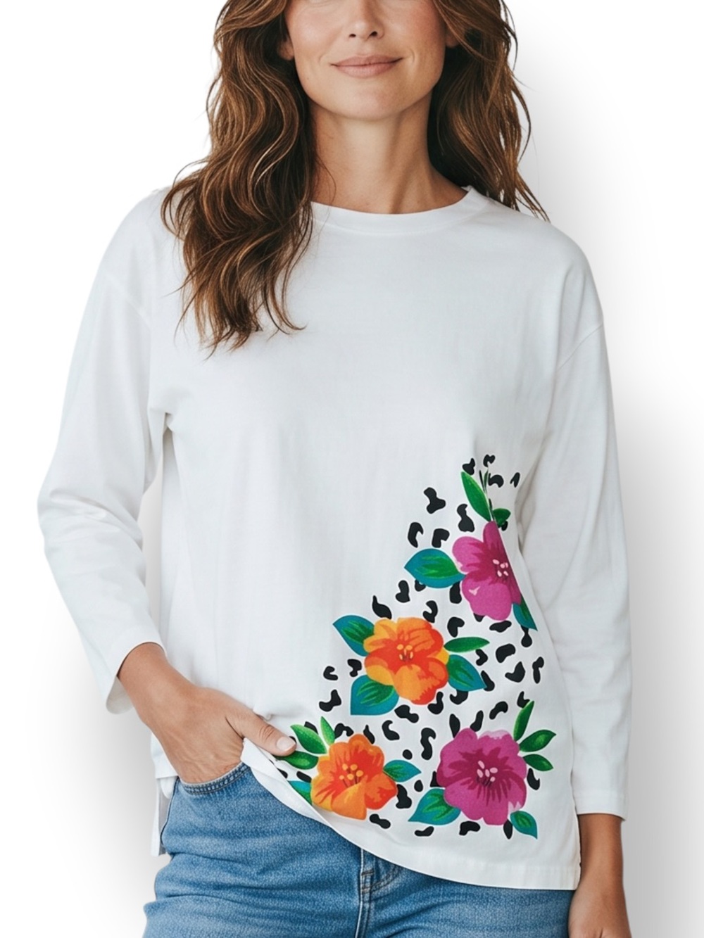 4/$20 Vintage Picone Sport Floral Graphic Long Sleeve Tee Cotton Top Size Large